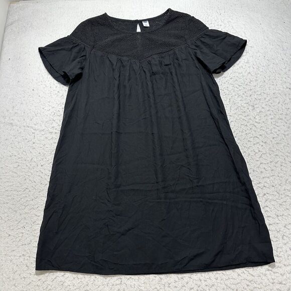 Old Navy Dresses & Skirts - Old Navy Women's Medium Short Sleeve A-Line Dress Lace Embroidery Trim Black